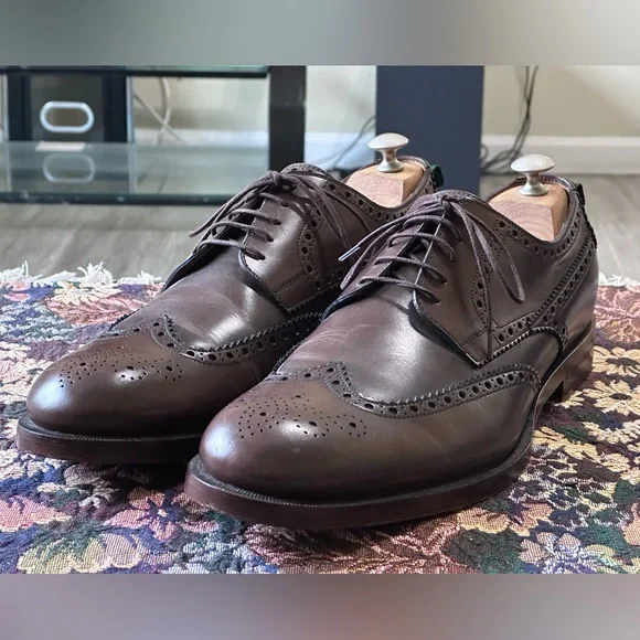 Gucci Signature Stripe Wingtip Brown Leather Men’s Brogue Oxfords Size 11  US 12